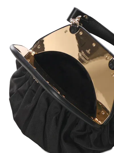 Vivienne Westwood Brooke Black Clutch With Adjustable And Removable Shoulder Strap And Orb Plaque On The Front In Leat