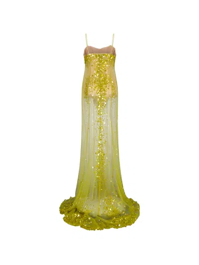 Attico Lime Multishades Long Dress In Yellow