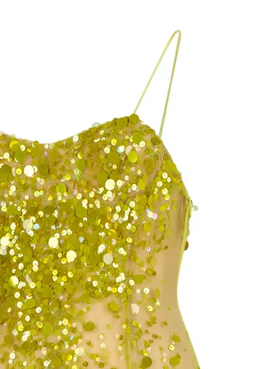Attico Lime Multishades Long Dress In Yellow