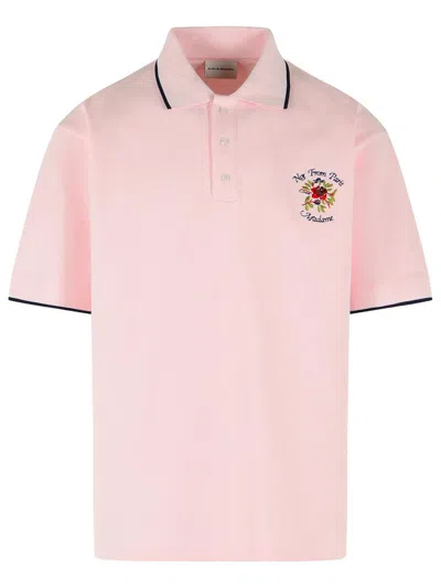 Drôle De Monsieur Drole De Monsieur Short-sleeved Polo Shirt In Size M With Contrasting Hems In Pink