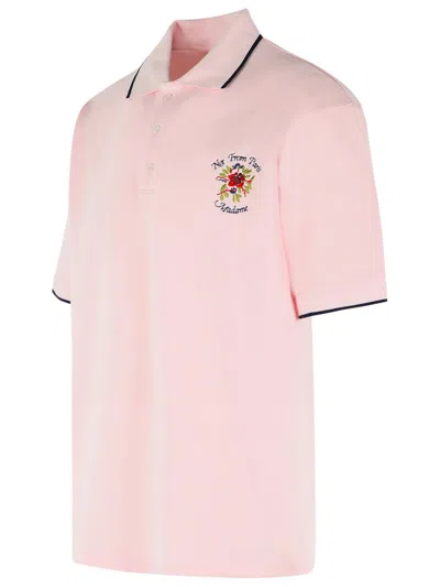 Drôle De Monsieur Drole De Monsieur Short-sleeved Polo Shirt In Size M With Contrasting Hems In Pink