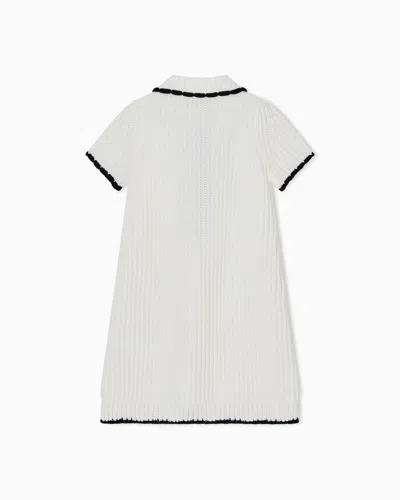 Emporio Armani Ribbed Knit Dress With Gold Buttons In White | ModeSens