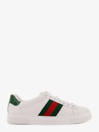 Gucci Leather Ace Sneakers Studded Heel Perforated Upper Rubber Sole In White