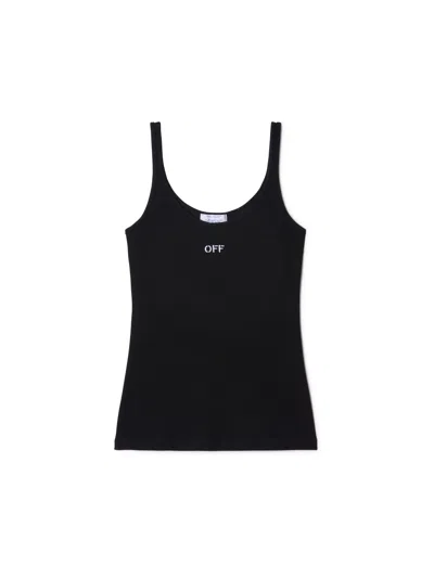 Off-white Stretch Cotton Tank Top Scoop Neckline In Black