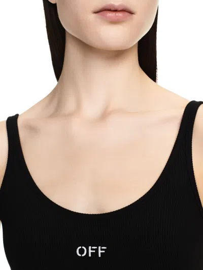 Off-white Stretch Cotton Tank Top Scoop Neckline In Black