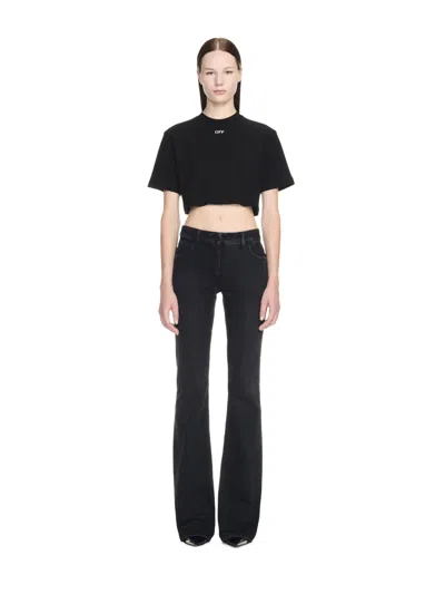 Off-white Off White Cropped T Shirt With Off Embroidery In Black