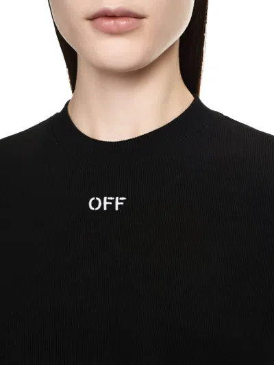 Off-white Off White Cropped T Shirt With Off Embroidery In Black