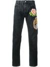 GUCCI TIGER AND FLORAL APPLIQUÉ TAPERED JEANS,452539XR42111792800