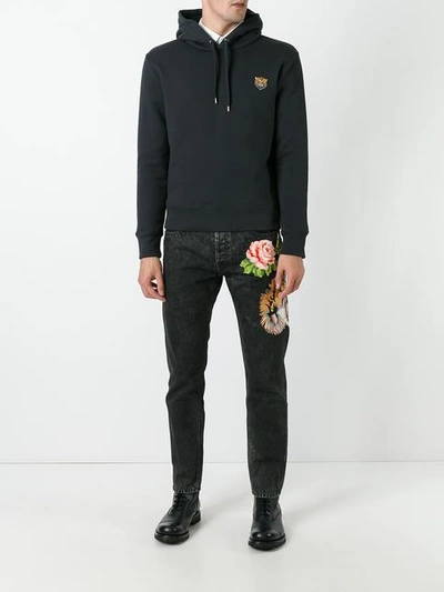 Shop Gucci Tiger And Floral Appliqué Tapered Jeans In Black