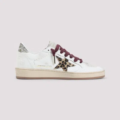 Golden Goose Ballstar White Low Top Sneakers With Glittered Star Patch On The Side And Glittered Heel With Logo L In Multi