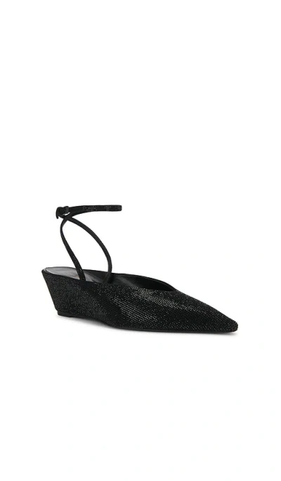 Tory Burch Crystal-embellished Leather Wedge Pumps In Black