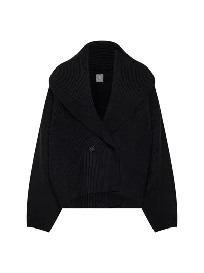 Totême Toteme Wool Knit Scarf-lapel Cardigan With Double-breasted Design In Black