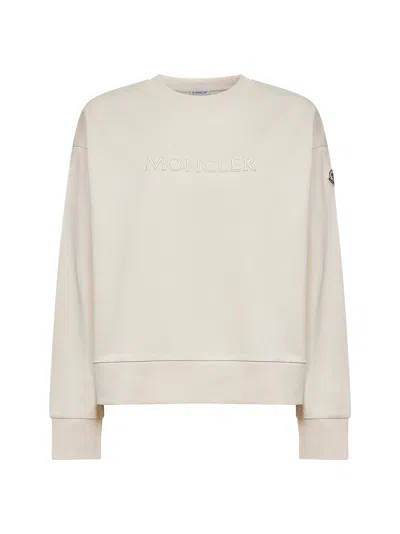 Moncler Crew Neck Sweatshirt Long Sleeves Ribbed Trims In Multi