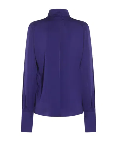 Tom Ford Long Sleeved Satin Blouse In Blue