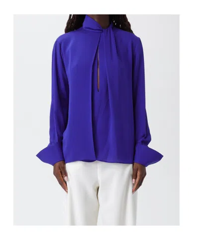 Tom Ford Long Sleeved Satin Blouse In Blue