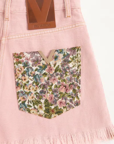Valentino Knee Length Shorts Frayed Hem Floral Pockets Belt Loops In Pink