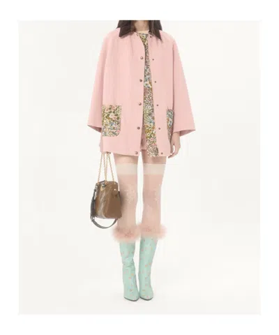 Valentino Knee Length Shorts Frayed Hem Floral Pockets Belt Loops In Pink