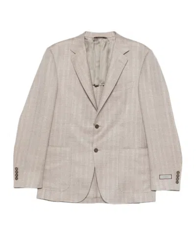 Canali Button Herringbone Blazer In Brown