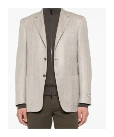 Canali Button Herringbone Blazer In Brown