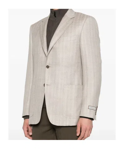 Canali Button Herringbone Blazer In Brown