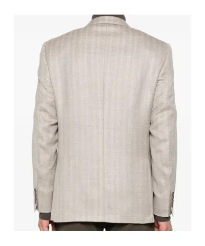 Canali Button Herringbone Blazer In Brown