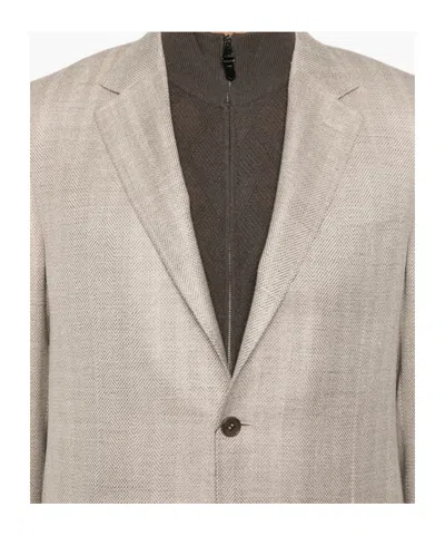 Canali Button Herringbone Blazer In Brown
