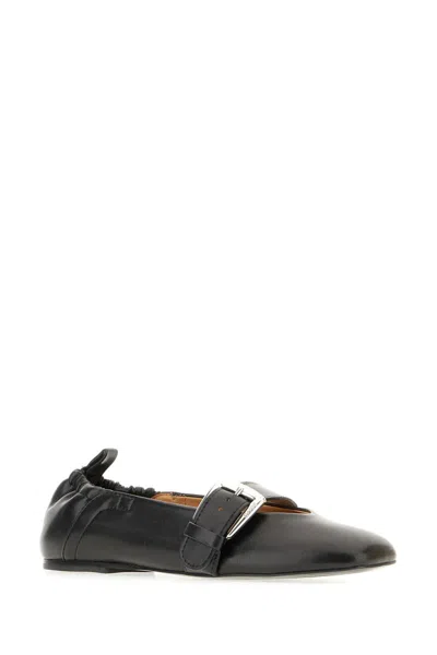Ganni Butterfly Strap Ballerina Crinkle Oleatex In Black