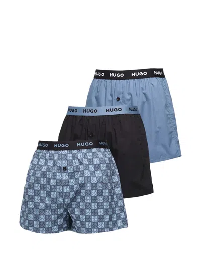 Hugo Boss Logo Patterned Boxer 3-pack In Blue