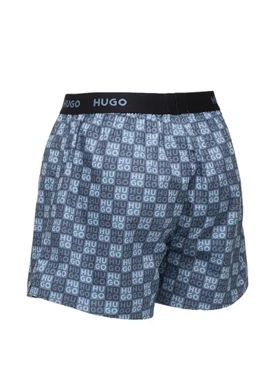 Hugo Boss Logo Patterned Boxer 3-pack In Blue