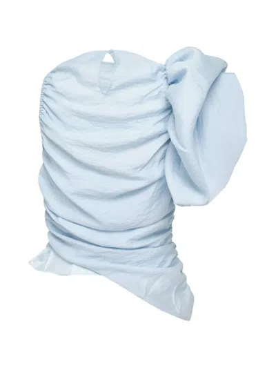 Pushbutton Gathered One-shoulder Top In Blue