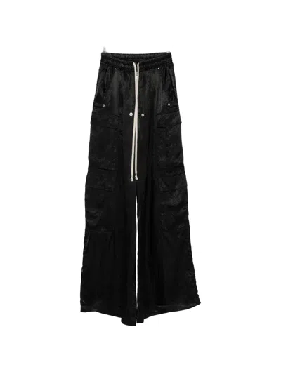 Rick Owens Womens Black Cargobelas Wide-leg Satin Trousers In Black