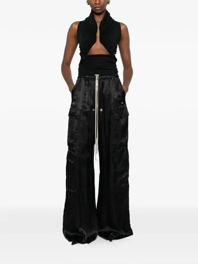 Rick Owens Womens Black Cargobelas Wide-leg Satin Trousers In Black