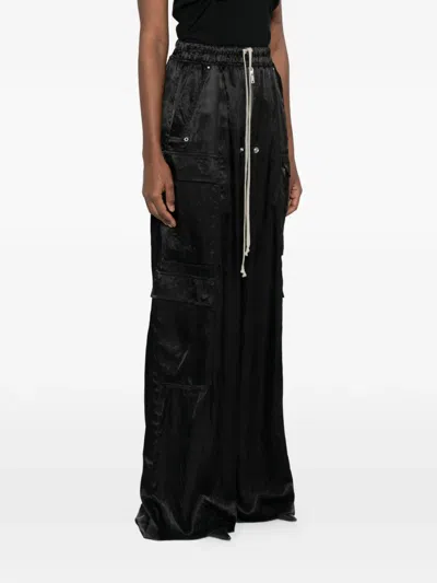 Rick Owens Womens Black Cargobelas Wide-leg Satin Trousers In Black