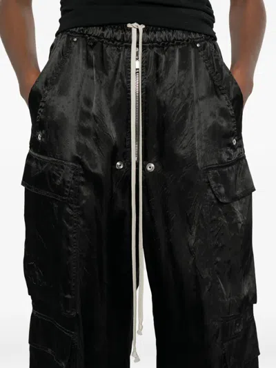 Rick Owens Womens Black Cargobelas Wide-leg Satin Trousers In Black