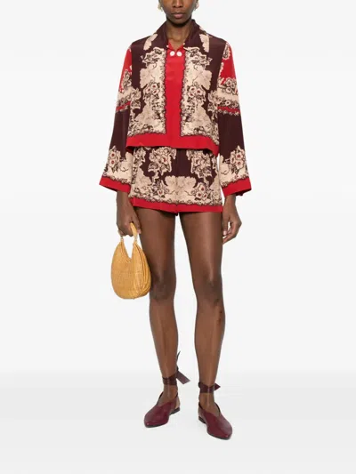 Bode Storybook Printed Silk Jacket In Red