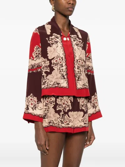 Bode Storybook Printed Silk Jacket In Red