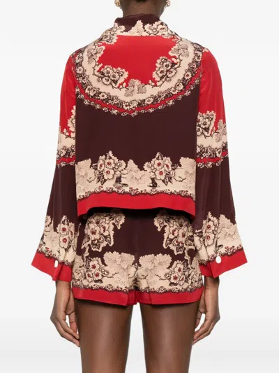 Bode Storybook Printed Silk Jacket In Red