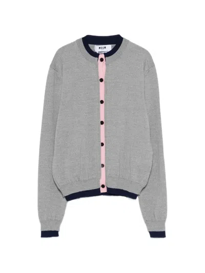 Msgm Top Contrast Trim And Ribbed Cuffs In Gray