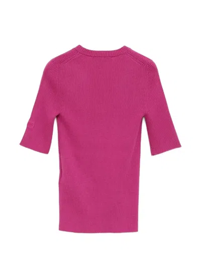 Chloé Chloe Logo-embroidered Ribbed Wool Top In Pink