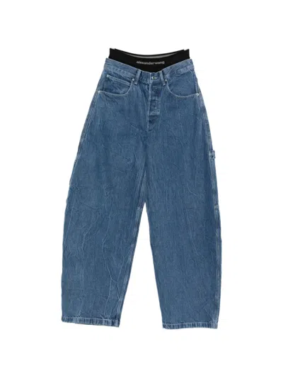 Alexander Wang Alexanderwang. T Prestyled High Rise Oversized Jeans With Logo Elastic In Deep Blue