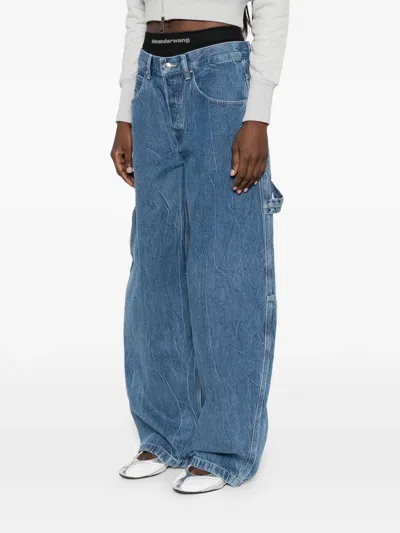 Alexander Wang Alexanderwang. T Prestyled High Rise Oversized Jeans With Logo Elastic In Deep Blue