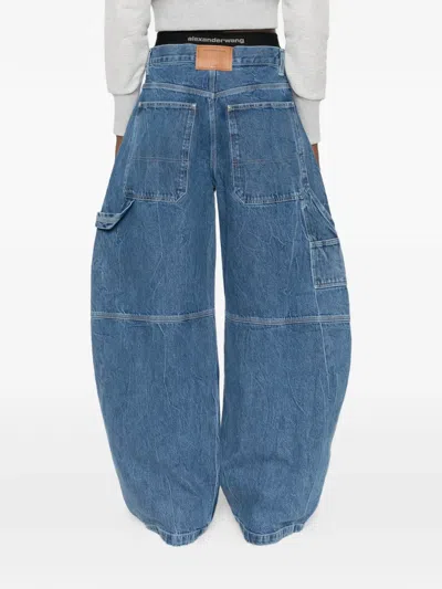 Alexander Wang Alexanderwang. T Prestyled High Rise Oversized Jeans With Logo Elastic In Deep Blue