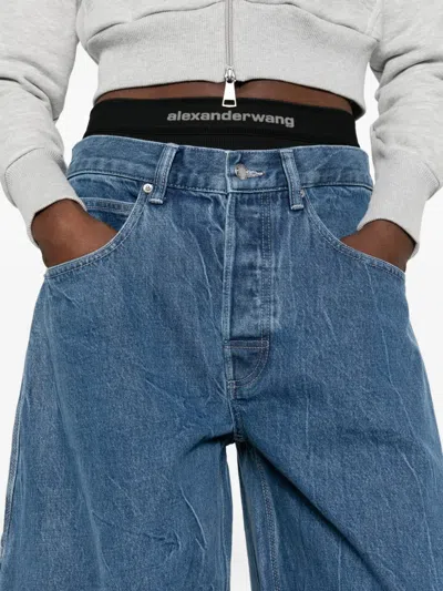 Alexander Wang Alexanderwang. T Prestyled High Rise Oversized Jeans With Logo Elastic In Deep Blue