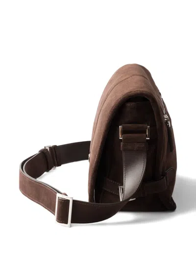 Prada Suede Shoulder Bag In Brown