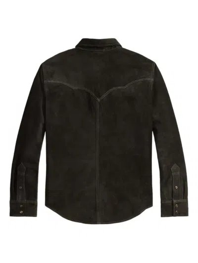 Rrl Press-stud Leather Overshirt In Black