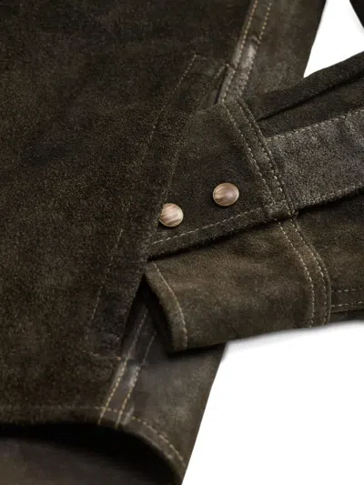 Rrl Press-stud Leather Overshirt In Black