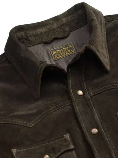 Rrl Press-stud Leather Overshirt In Black