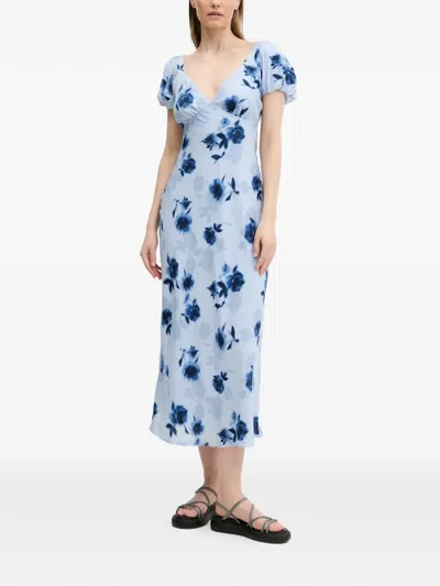 Abercrombie & Fitch Floral-print Puff-sleeve Midi Dress In White