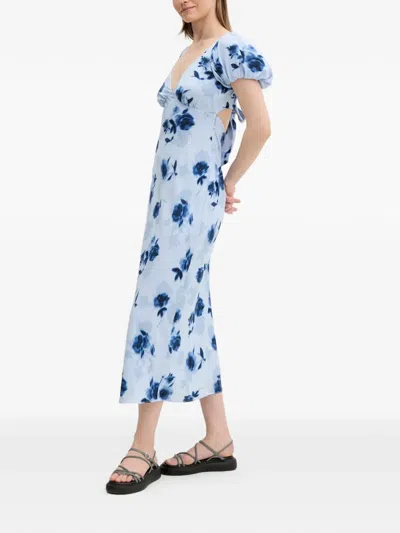 Abercrombie & Fitch Floral-print Puff-sleeve Midi Dress In White