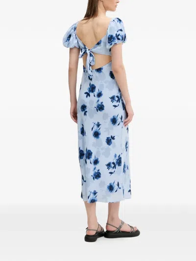 Abercrombie & Fitch Floral-print Puff-sleeve Midi Dress In White